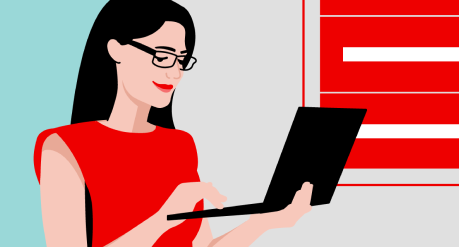 Developer working on her laptop