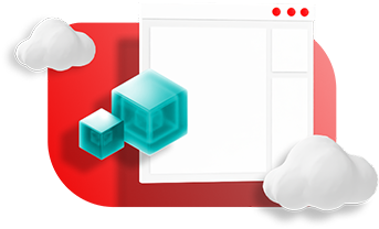 App dashboard hovering in space with clouds and cubes representing containers float on top