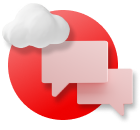 A cloud and speech bubbles hover next to each other