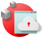 A flat cloud shape hovers over an app window while a couple of containers float near by