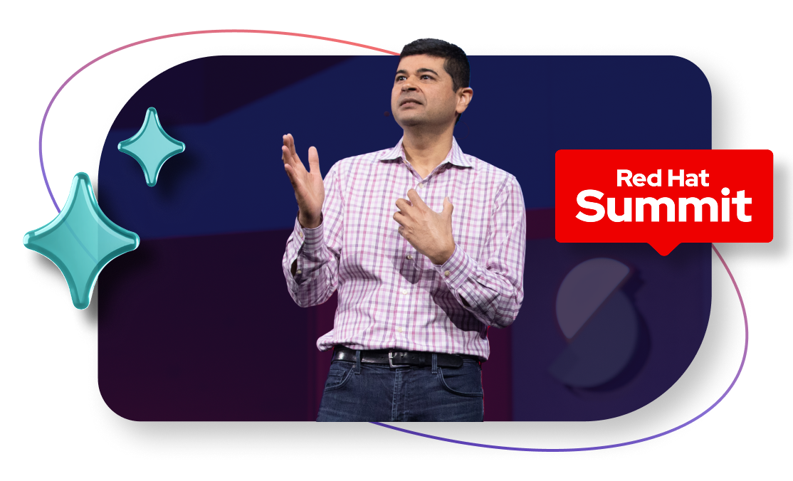 Person presenting and Red Hat Summit graphic