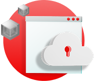 A private cloud image floats over an app window with cubes representing containers float to the side.