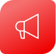 An outline drawing of a megaphone sitting on a red shape with rounded corners