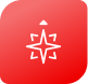 A line drawing of a compass, the center piece is looks like a four point star with an arrow head indicating north on top. The icon sits on a red shape with rounded corners