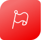 A line drawing of a flag sits on top of a red shape with rounded corners