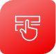 A line drawing of a hand with an extended index finger hovering over buttons. The icon sits on a red shape with rounded corners