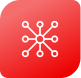 A line drawing of nine small circles aligned to form an orderly square. The circles are all connected with a line to the center circle. The drawing sits on top of a red shape with rounded corners.