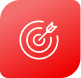 A line drawing of a target with an arrow in the bullseye. The icon is sitting on a red shape with rounded corners