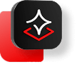 Black square puck with the artificial intellience logo floating above a red background