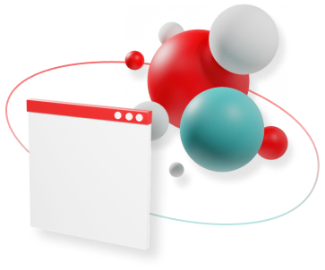 A browser window floating in front of a cluster of spheres of different colors and size. 