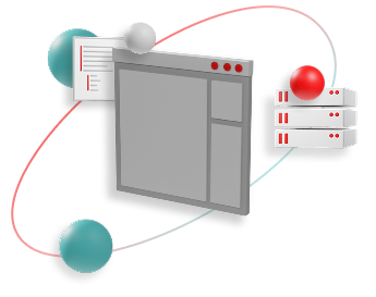 3d browser window surround by a server stack and documents representing the partner portal experience