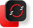 Red Hat Enterprise linux logo on a 3D button hovers over a red shape with rounded corners