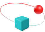 Red orbiting sphere around a teal cube to represent the advanced partner tier