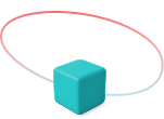 Teal cube with an orbit line around the area to represent the ready status of the partner program
