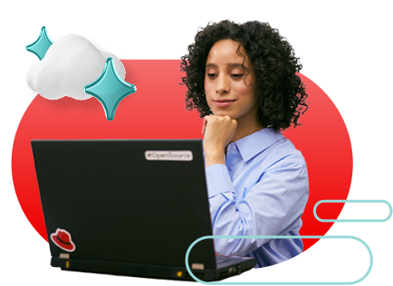 Red Hat associate reviewing the partnership program on her laptop