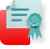 Training certification graphic floating above a red rectangular background.