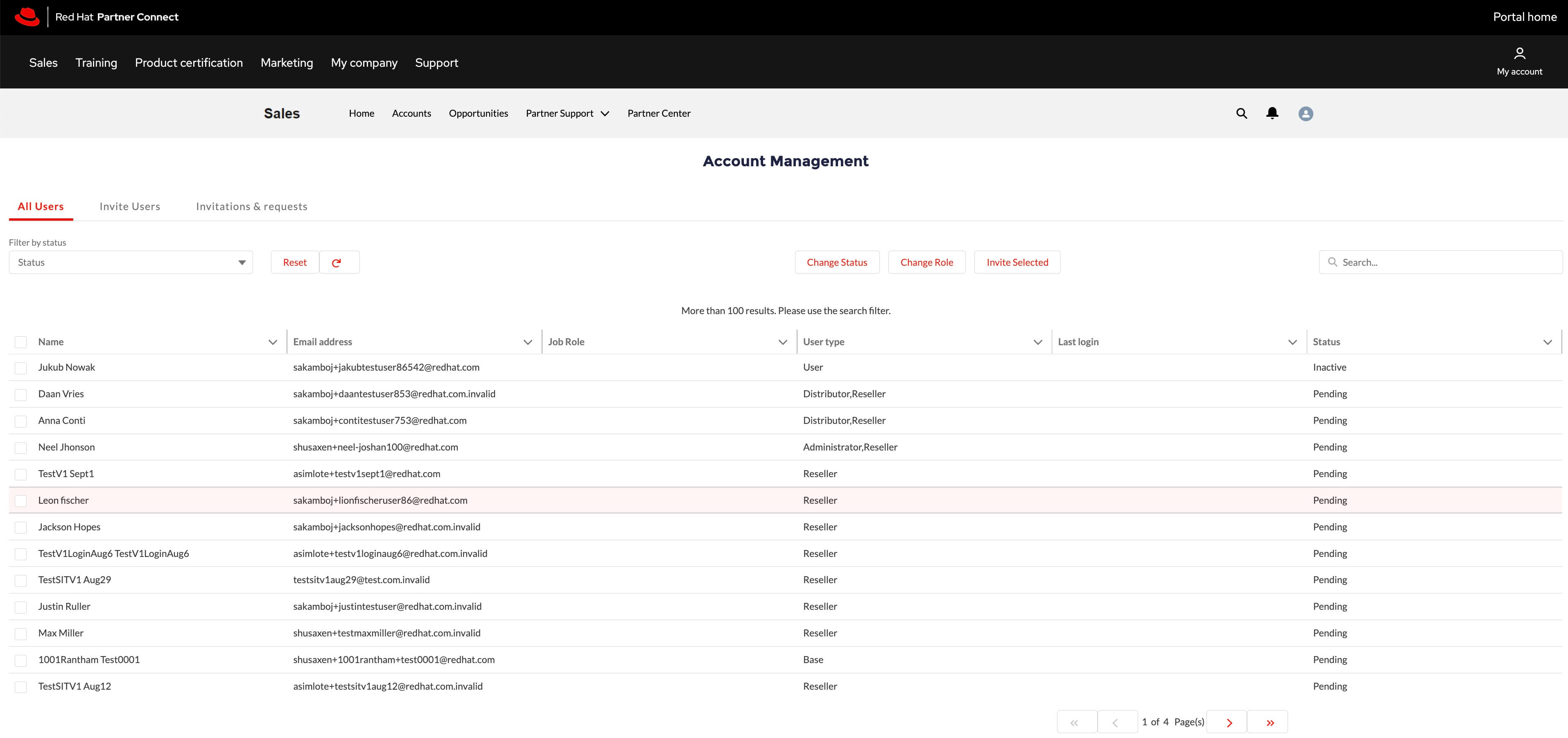 Admin user management overview page