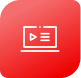 On demand logo/icon that shares a laptop outline with the play button and lines that represent text