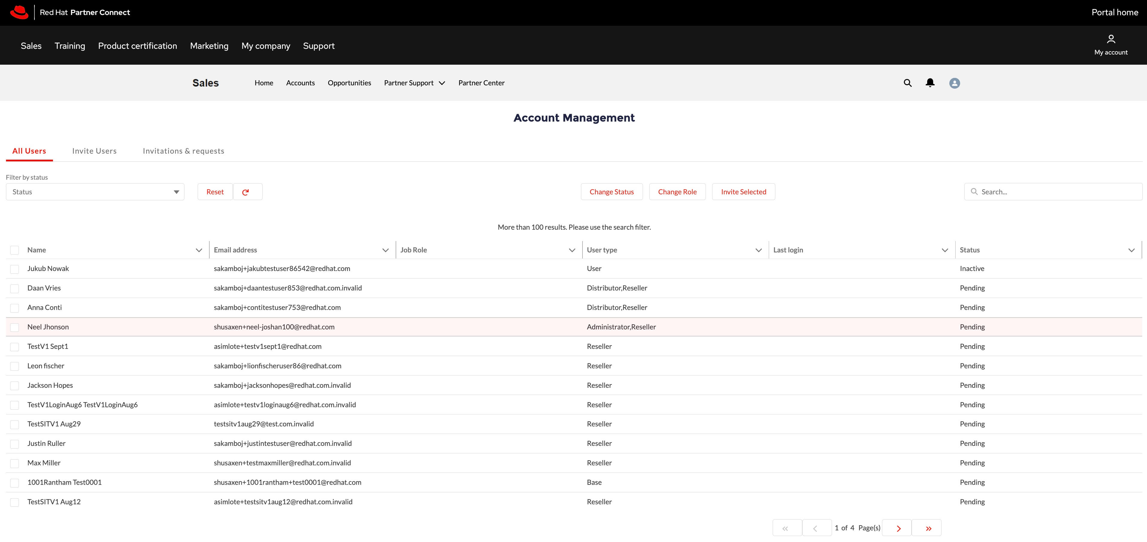 Admin user management overview page