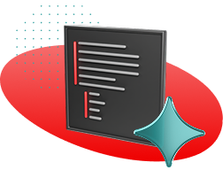 Code window with a sparkle sits on a red oval