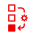 Two empty squares above a solid square. An arrow with a gear on its path flows from the top square to the bottom solid square