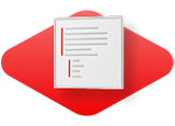 A graphic of a white checklist floating in front of a diamond shaped red background