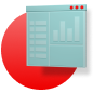 Teal application dashboard hovering over a red circle
