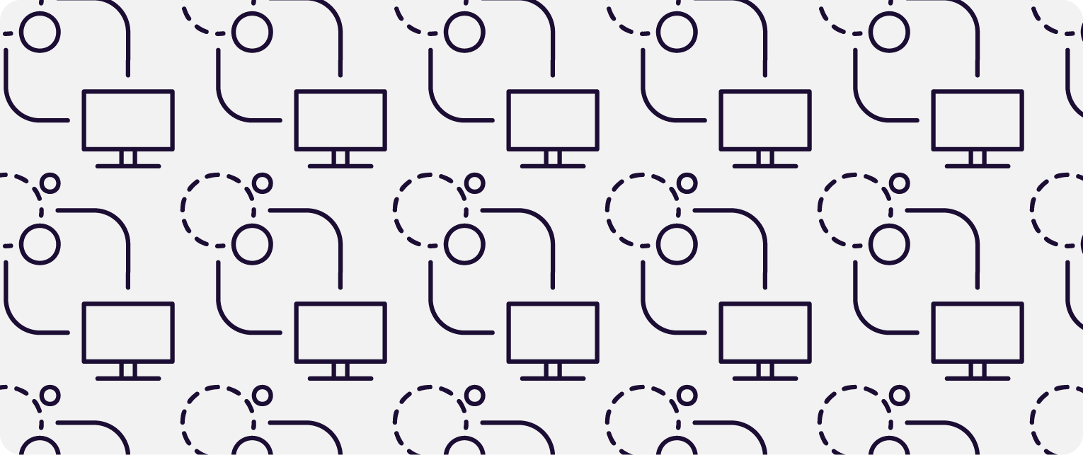 A pattern made up of monitors and circles with lines connecting the objects