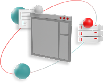 3d browser window surround by a server stack and documents representing the partner portal experience
