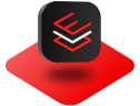 A black icon with stacked red chevrons over a red 3D platform, representing Red Hat Enterprise Linux