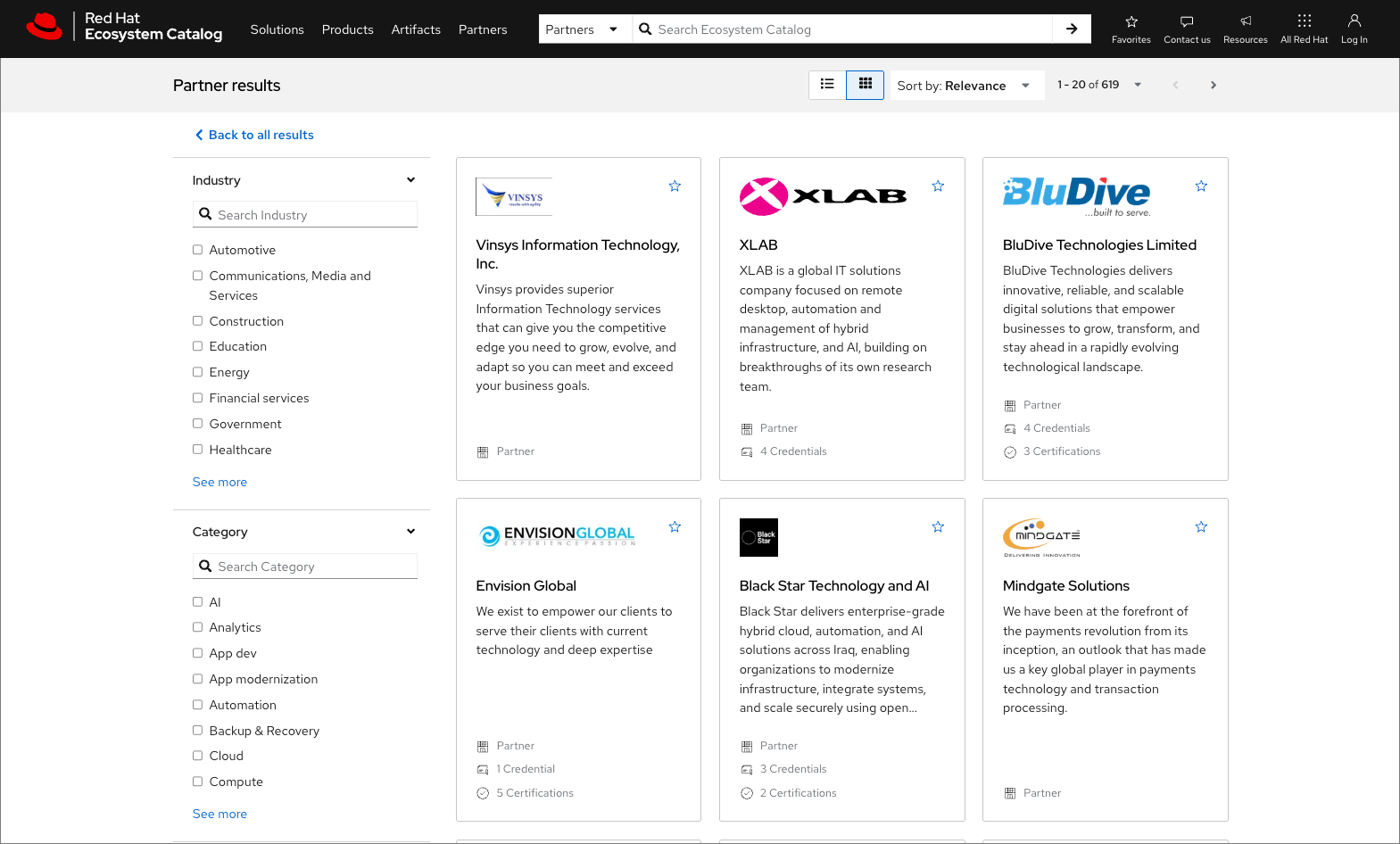 Red Hat ecosystem search results for partners