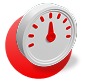 3D speedometer sits on a red circle
