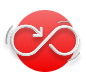 an arrow forming an infinity symbol with motion lines sits on a red circle