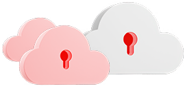 Simplified flat clouds, two pink clouds and one white cloud with a keyhole.