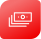 White outline of stacked paper money on a red background