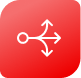 White line branching from a circle into three arrows on a red background