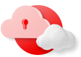 A pink cloud with a red keyhole alongside a small white cloud