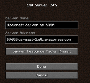 Minecraft edit server info screen