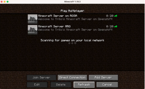 Screen capture of Minecraft server select